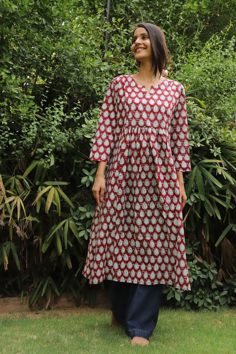 Hawthorne Rose handblock long Gathered kurta