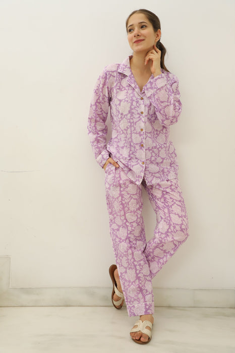 Lavender Lull Hand Block  Full Jammies Set