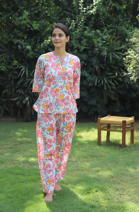 It's Blooming  Hand Block Cotton Kurta Jammies