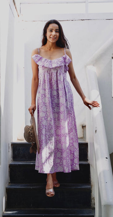 Orchid Petal Ruffle Maxi Slip Dress