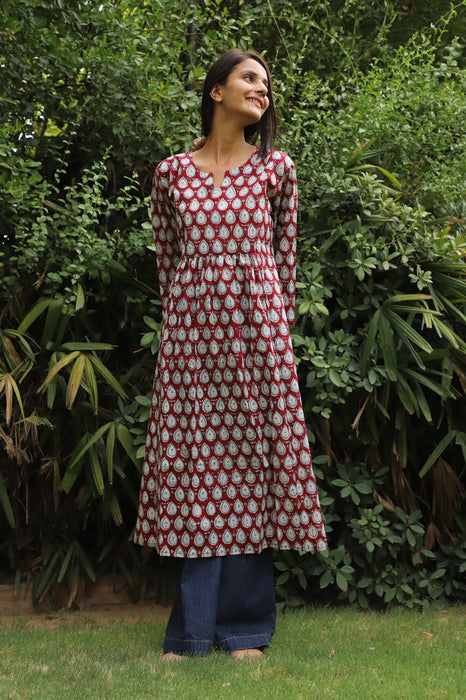 Hawthorne Rose handblock long Gathered kurta