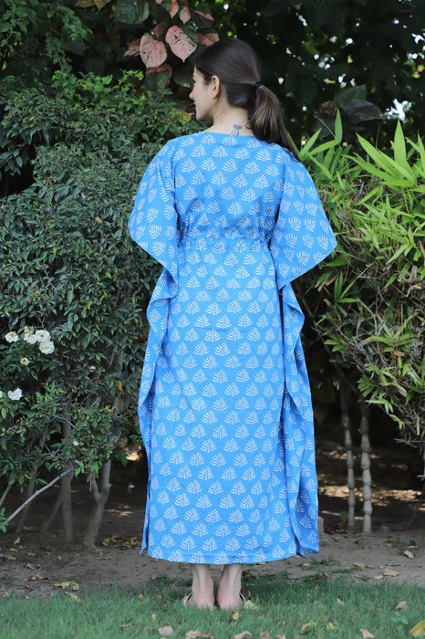 Mousha Blue Hand Block Cotton Kaftan