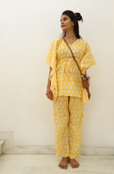 Sun's Out Hand Block Printed Cotton Kaftan Jammies