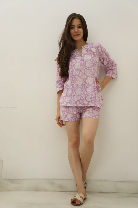 Gulaabo Hand Block Printed Cotton Kurta Shorts Set