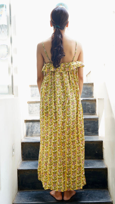 Banana Ruffle Maxi Slip Dress