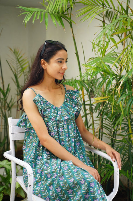 Pine Green Ruffle Maxi Slip Dress