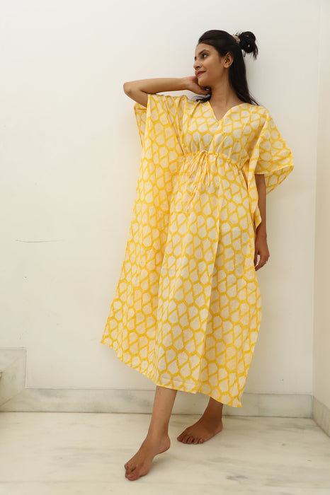 Light & Sunny Hand Block Cotton Kaftan