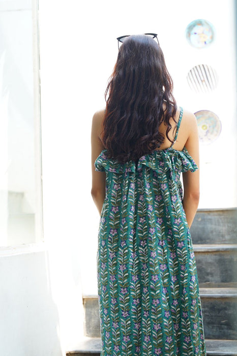 Pine Green Ruffle Maxi Slip Dress