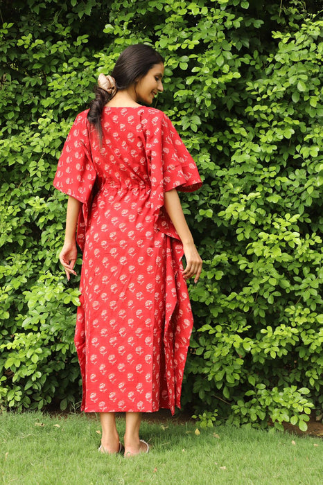 Rosette Hand Block Print Ankle Length Kaftan