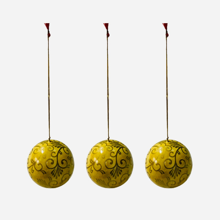 Paper Mache Xmas Ornament Gold Leaf - Pack of 3