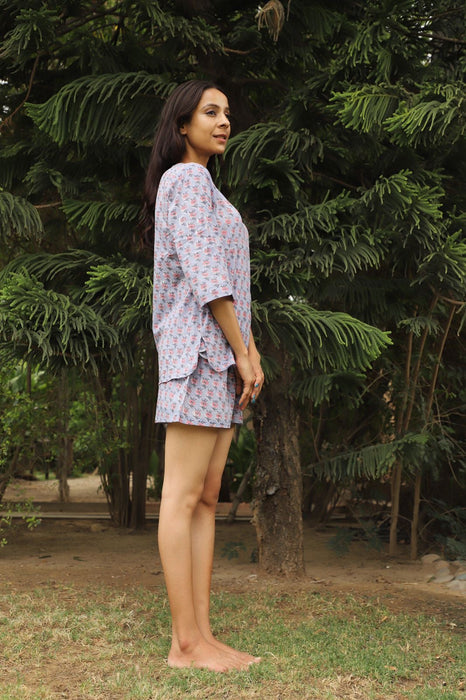 The Dawn Hand Block Cotton Kurta Short Set