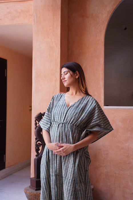 Pistachio Hand Block Cotton Kaftan