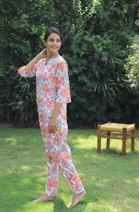 It's Blooming  Hand Block Cotton Kurta Jammies