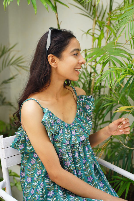 Pine Green Ruffle Maxi Slip Dress