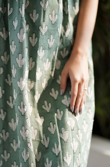 Desert Flora Puff Sleeve Cotton Dress