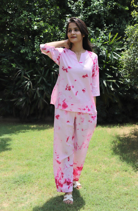 Warm Love Pink Tie dye Cotton Kurta Jammies 2 pc SET