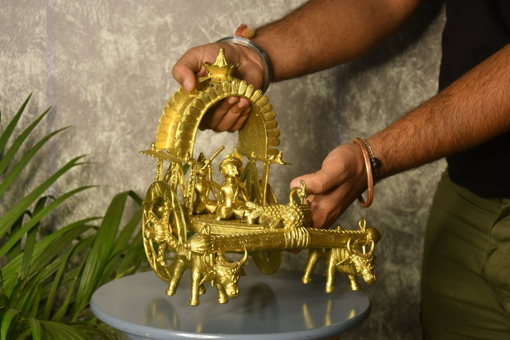 Large Dhokra Craft - Cow Cart Brass Decor