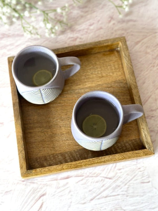 Leafy Lavender Coffee Cup Set Of 2 With Wooden Tray