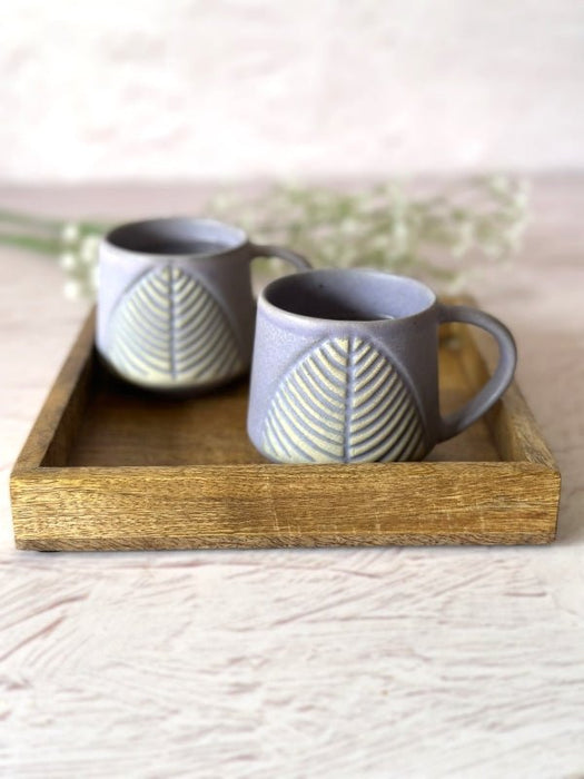 Leafy Lavender Coffee Cup Set Of 2 With Wooden Tray