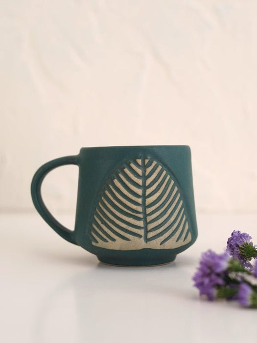 Ceramic Leafy Teal Green Coffee Cup -220 ml