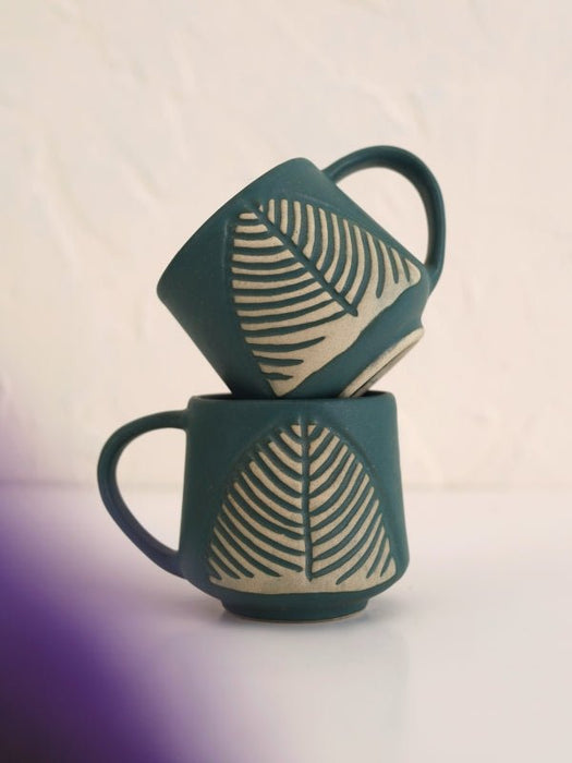 Ceramic Leafy Teal Green Coffee Cup -220 ml