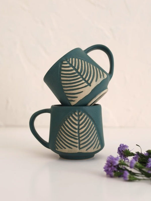 Ceramic Leafy Teal Green Coffee Cup -220 ml