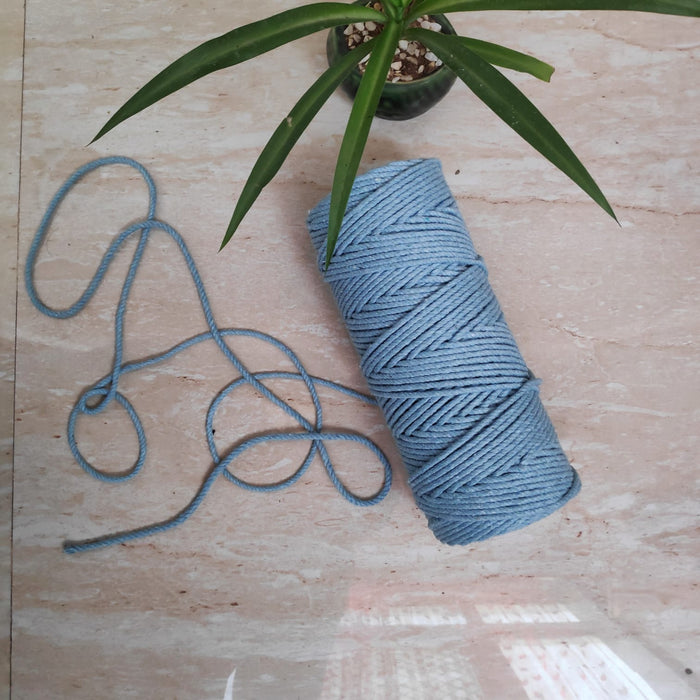 Twisted 3Mm, 3 Ply Cotton Macrame Cord (Light Blue) 100 Mtrs