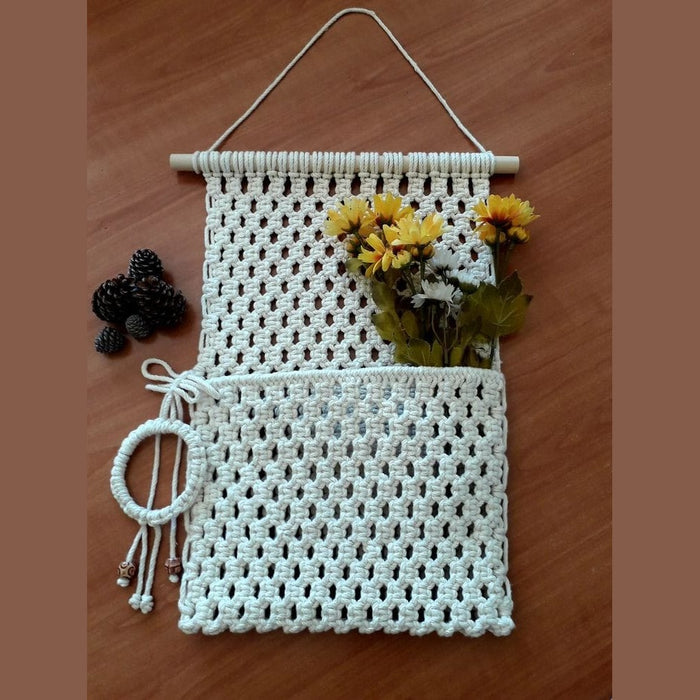 Macrame Handmade Wall Pocket (Off-White)