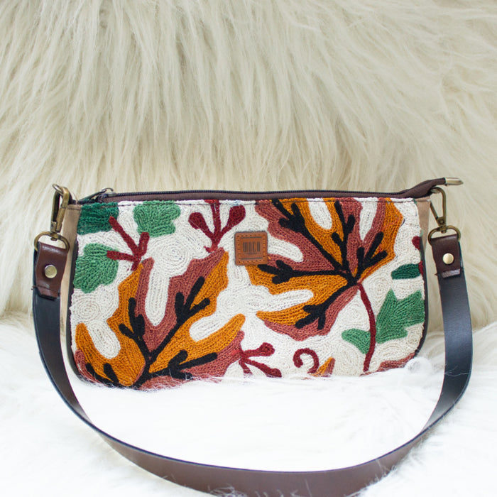 Maple Hand Embroidery Suede Baugette Bag