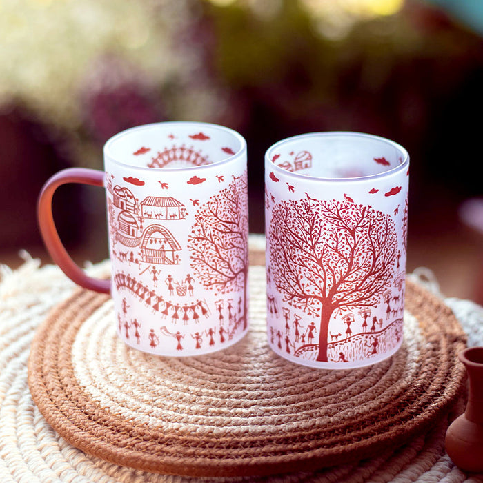 Ethnic Warli Art Frosted mugs - Set of 2 and 4