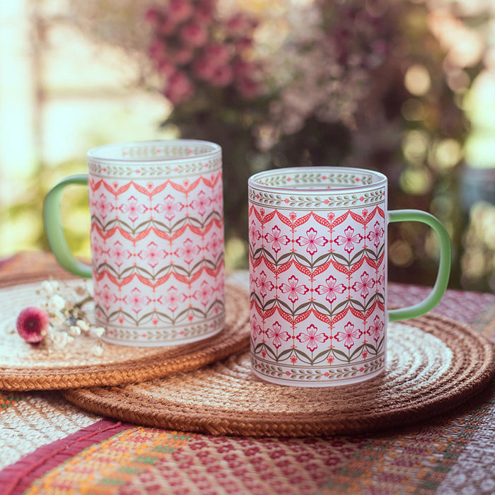 Floral Trellis Frosted mugs - Set of 2 and 4