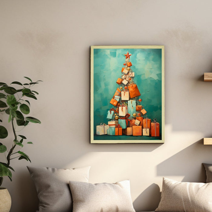 Artisan Tree with Gifts Canvas Wall Decor Masterpiece with Frame