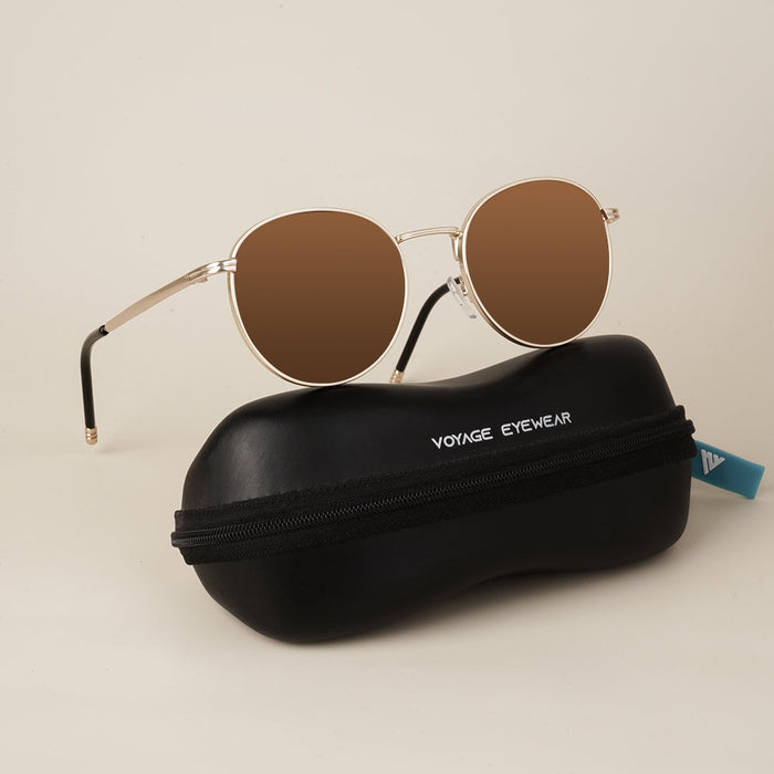 Voyage Premium Round Brown Gold Sunglasses - MG3623