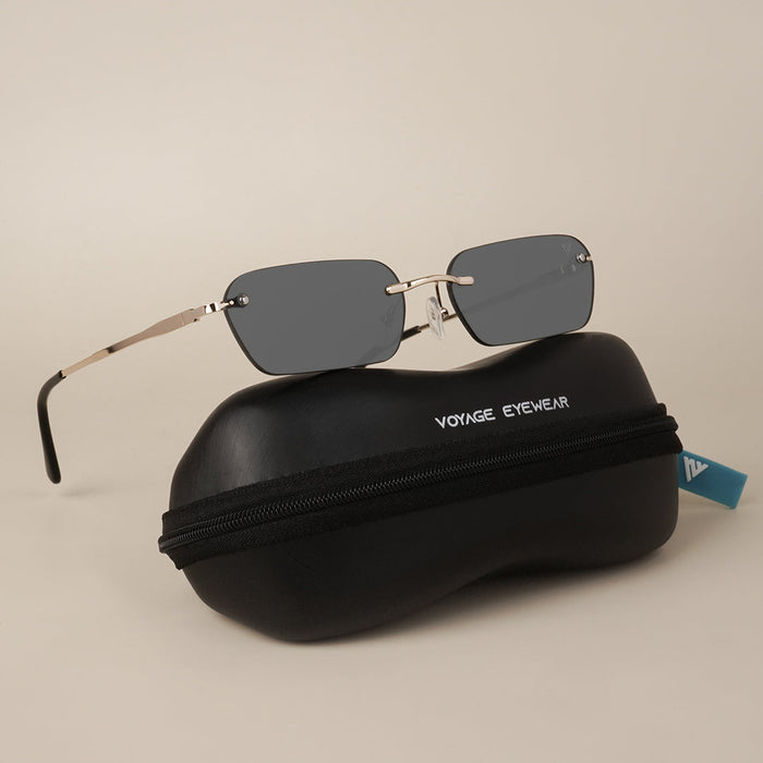 Voyage Black Rimless Rectangle Sunglasses - MG3786