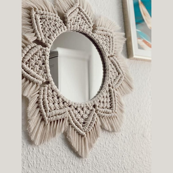 Macrame Mandala Wall Mirror Off White