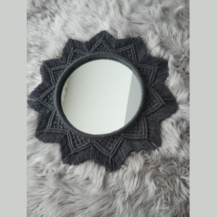 Macrame Mandala Wall Mirror Dark Gray