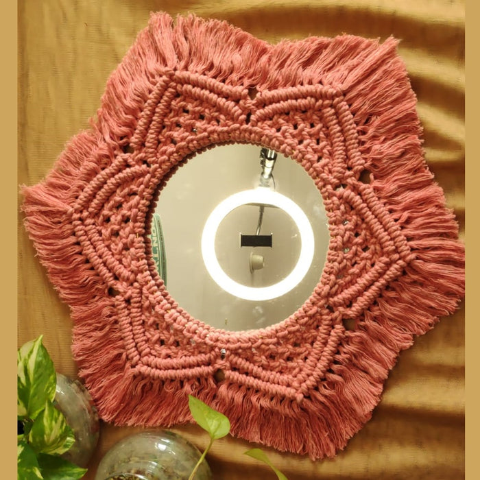 Peach Macrame Mandala Wall Mirror