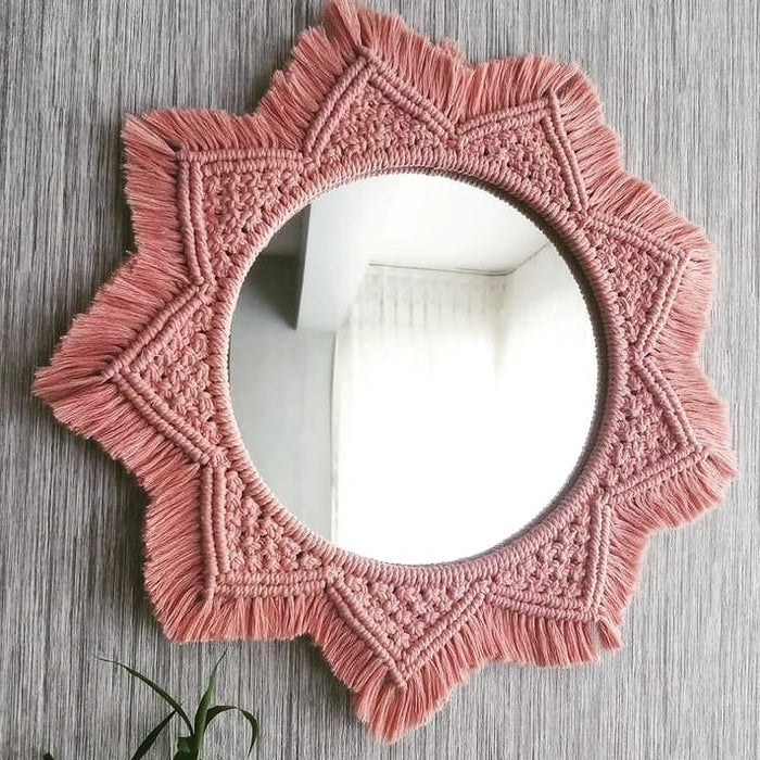 Peach Macrame Mandala Wall Mirror