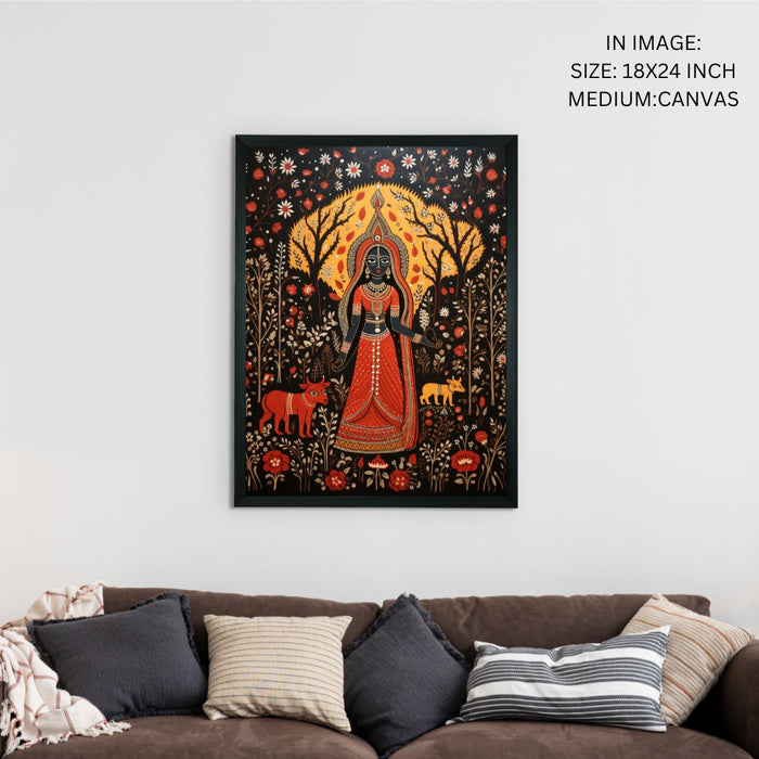 Mythical Black Orange Woman: Artisan Canvas Wall Decor