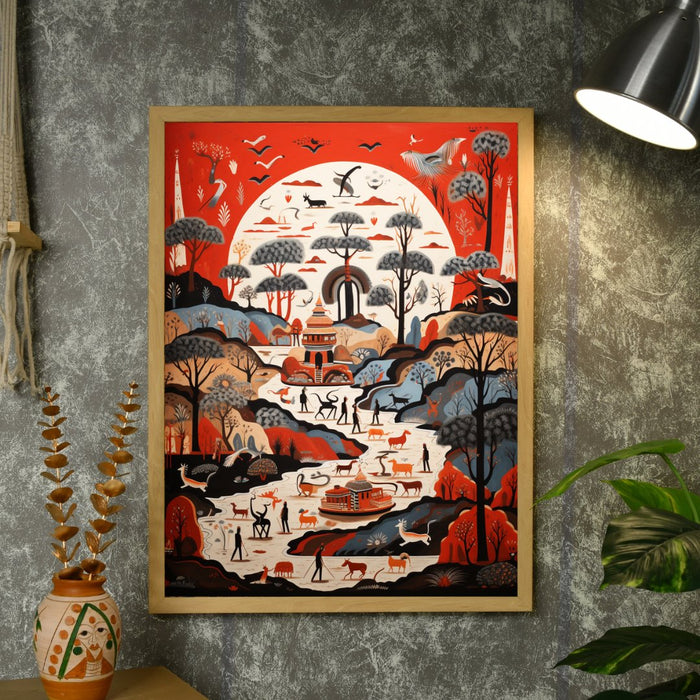 Nature's Harmony: Artisan Canvas Wall Decor with Trees and Birds