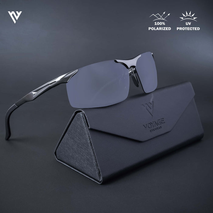 Voyage Exclusive Silver Black Polarized Wrap Around Sunglasses for Men & Women - PMG4646