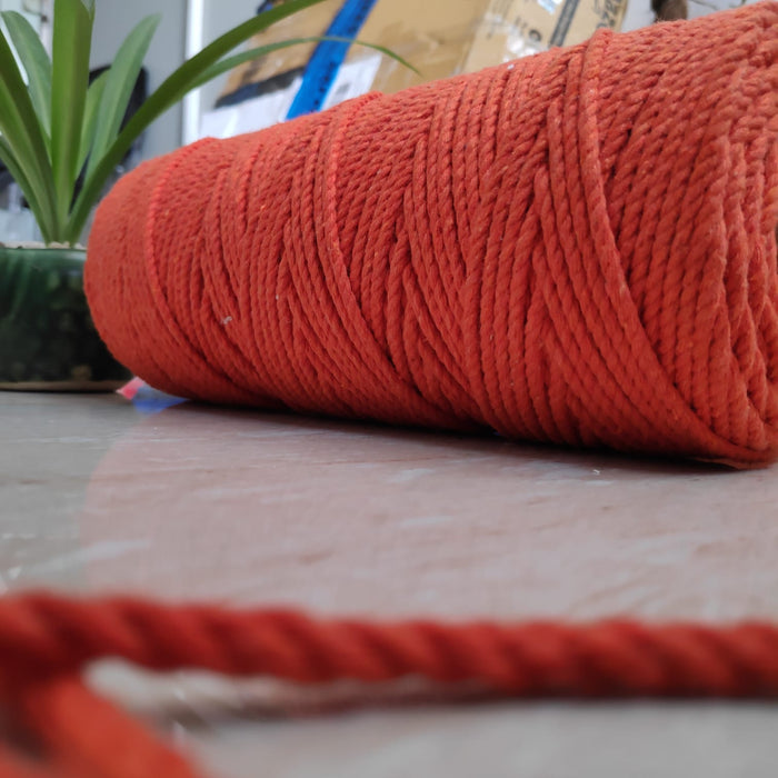 Twisted 3Mm, 3 Ply Cotton Macrame Cord (Orange) 100 Mtrs