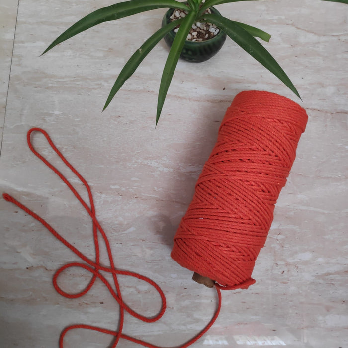 Twisted 3Mm, 3 Ply Cotton Macrame Cord (Orange) 100 Mtrs