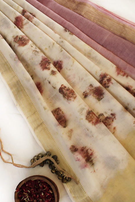 Experience Bageeya's   'Krishna' Temple Elegance: Handwoven Cotton with Marigold & Rose Prints