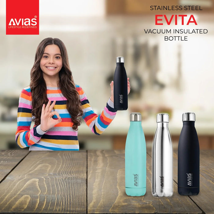 Evita Premium Stainless Steel Vacuum Insulated Flask Water Bottle| 1 Litre/ 750Ml | Black