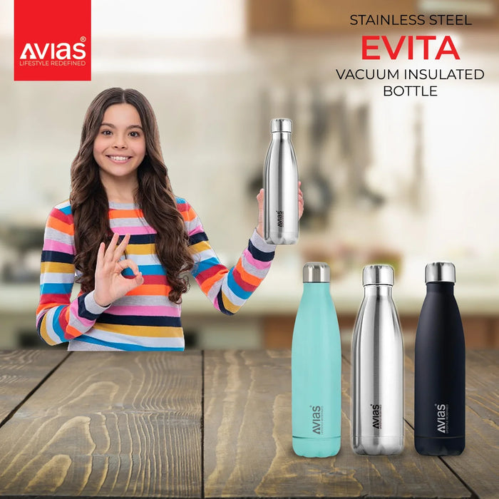 Evita Premium Stainless Steel Vacuum Insulated Flask Water Bottle| 1 Litre/ 750Ml | Silver