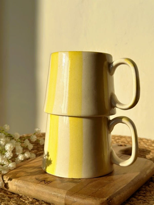 Ceramic Pastel Yellow Stripe Coffee Cup - 220 ml