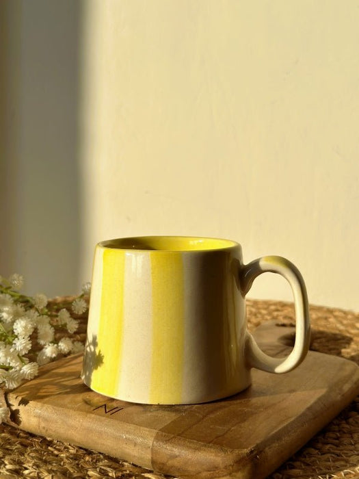 Ceramic Pastel Yellow Stripe Coffee Cup - 220 ml