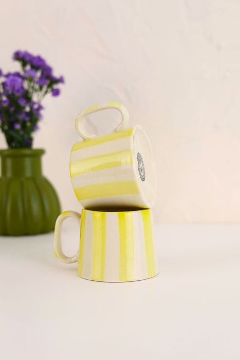 Ceramic Pastel Yellow Stripe Coffee Cup - 220 ml