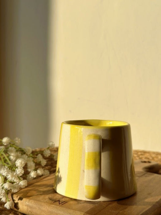 Ceramic Pastel Yellow Stripe Coffee Cup - 220 ml